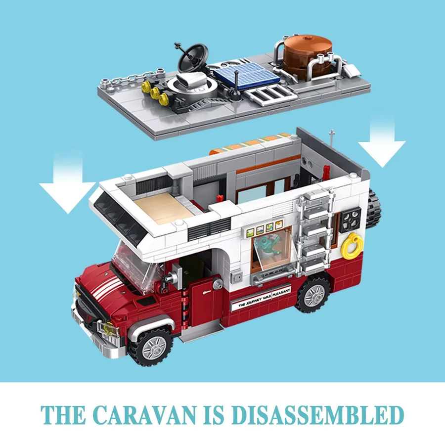 ZKZC MOC Camper-Van Modellbaustein Set mit LED-Beleuchtung in Mehrfarbig - Bild 3