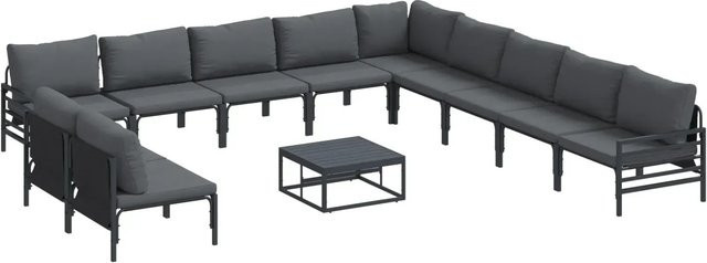 vidaXL Garten-Sofa-Set 12-teilig aus Stahl in Anthrazit mit Polstern - Bild 1