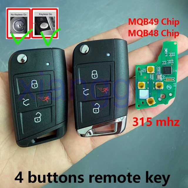 4-Tasten MQB48/MQB49 Auto-Fernbedienungsgehäuse für Volkswagen VW Golf GTI Jetta Tiguan 315MHz in Schwarz 5G0959752BD 5G0959752BE - Bild 1