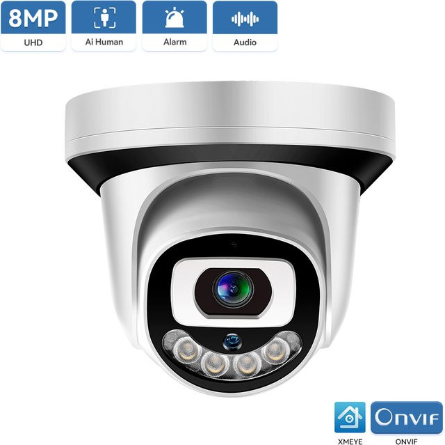 HAMROLTE 4K 8MP PoE Dome IP-Überwachungskamera mit Farbnachtsicht, AI Menschenerkennung und Zwei-Wege-Audio, ONVIF, ICSEE H.265X, Weiß - Bild 1