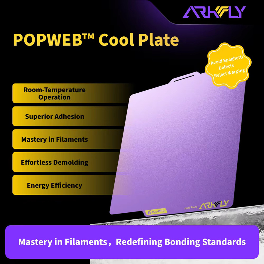 Arkfly Cobweb Cool Build Plate in Purple für FDM 3D-Drucker kompatibel mit Bambulab P2S X2D H2D H2C A1 X1 P1 A2L A1 Mini Flashforge AD5X Voron 300/350 K1 K2 U1 QIDI Plus - Bild 2