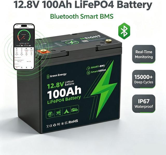 Blossom LiFePO4 Batterie 12,8V 100Ah mit Smart BMS, 1280Wh Deep-Cycle-Lithiumbatterie, IP67 wasserdicht - Bild 1