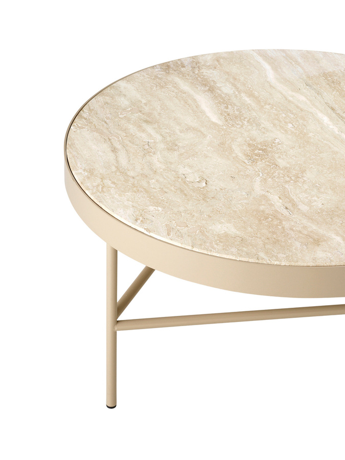 Ferm Living Travertine Tisch in Beige mit runder Platte und mattem Naturstein-Finish - Bild 2