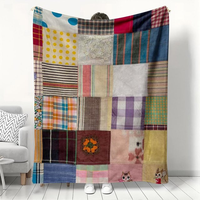 JMG Household Supplies Vintage Bohemian Patchwork Flaneldecke, Bunte gemusterte Überwurfdecke aus Fleece, Multicolour, B/B: 130 x 150 cm - Bild 1