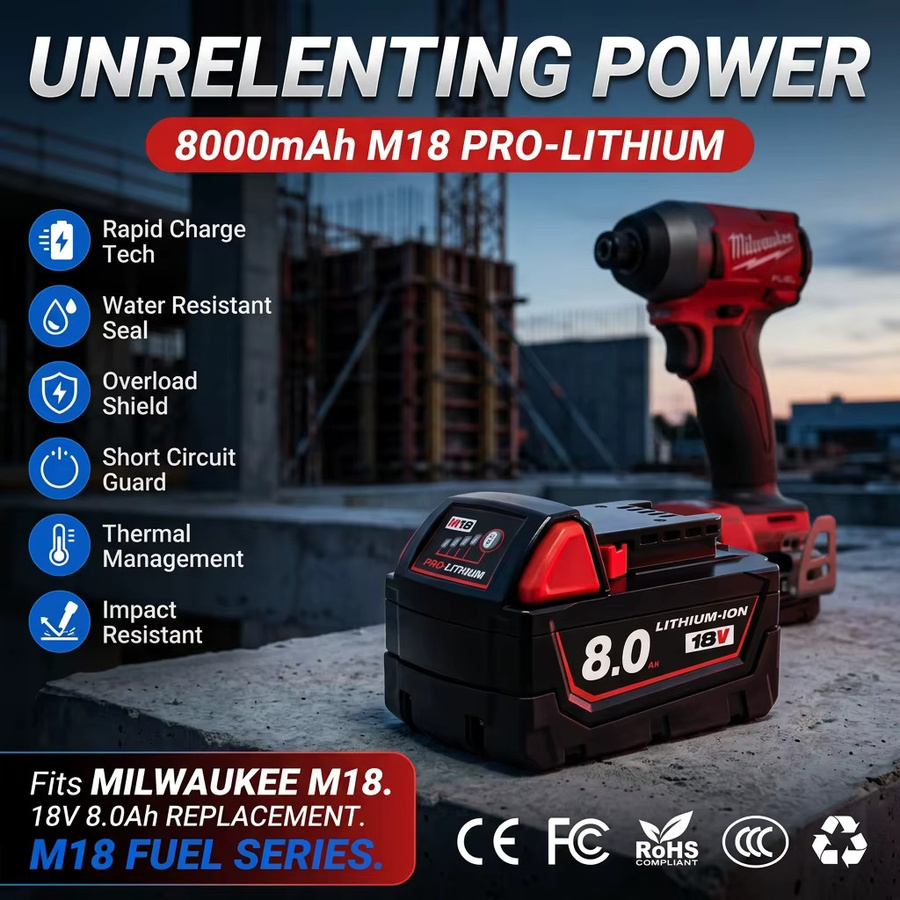 Milwaukee M18 Lithium-Ionen Ersatzakku 18V 8,0Ah IP65 wasserdicht - Bild 2