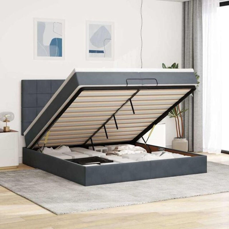 vidaxl Polsterbett Ottoman mit Matratzen und LED in Anthrazit, B/T/H: 200 x 203 x 128 cm - Bild 1