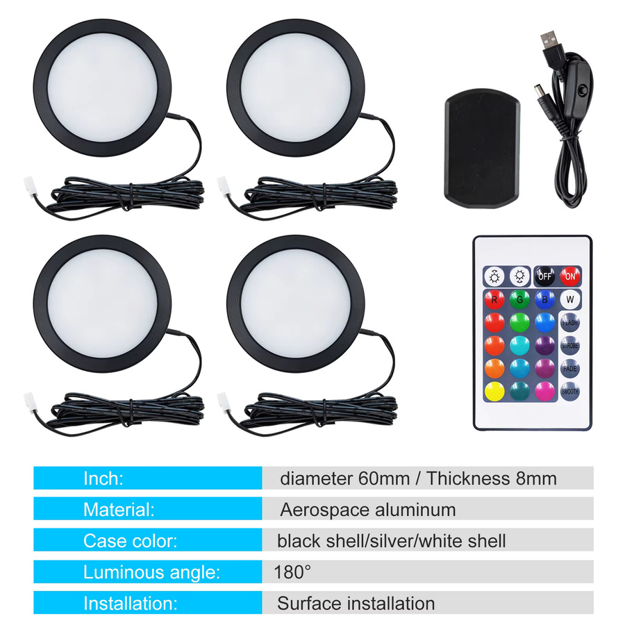 HEGEHE RGB Puck Licht mit Fernbedienung und USB-Anschluss, dimmbar, Multicolour, ideal als Schrankbeleuchtung oder Nachtlampe - Bild 4