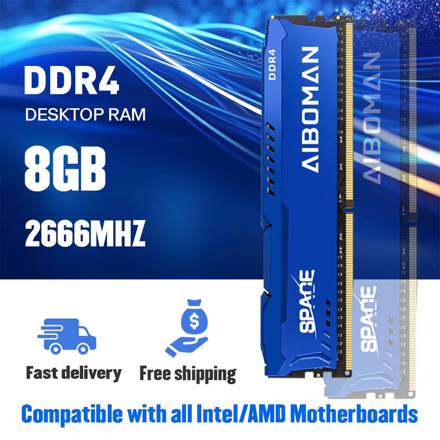 AIBOMAN DDR4 Gaming-RAM 8 GB mit Kühlkörper in Blau, 3200 MHz und 2666 MHz für Desktop-PCs - Bild 2