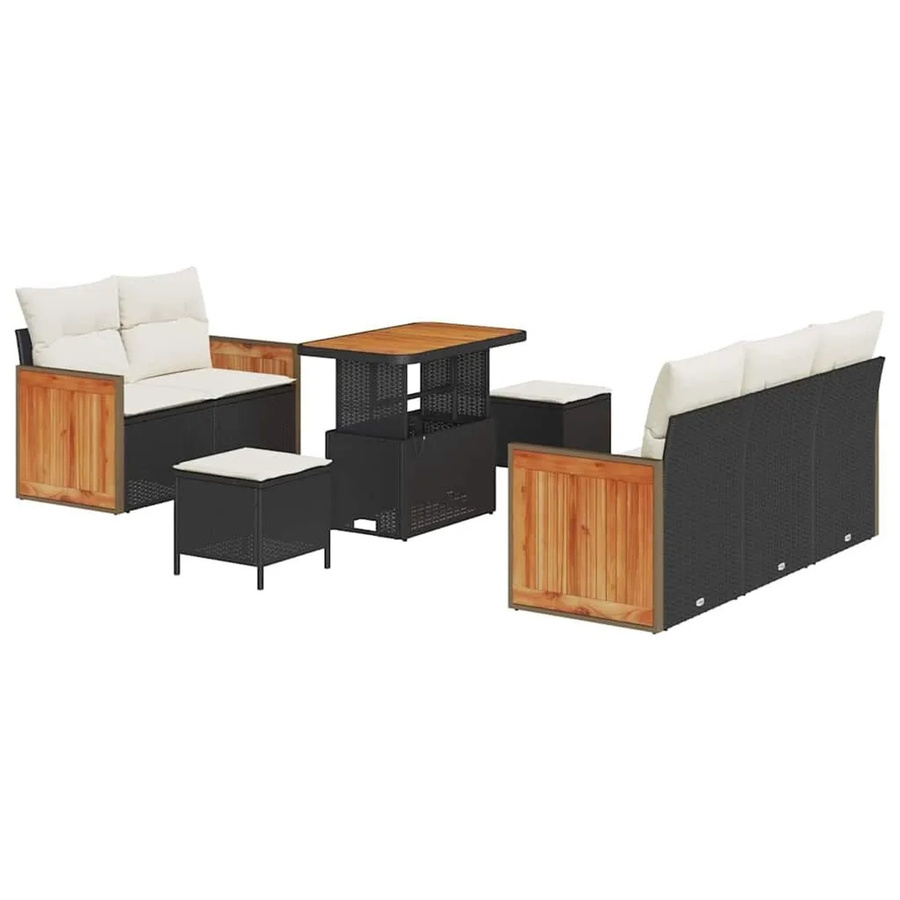 vidaXL Gartensofa-Set mit 8 Kissen in Schwarz und Beige aus Poly-Rattan und pulverbeschichtetem Stahl mit Stauraumfunktion - Bild 2