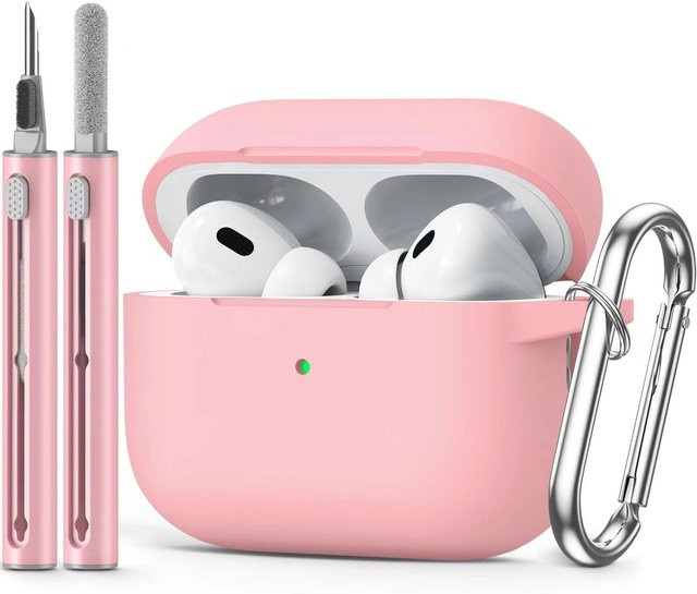 Apple AirPods Pro Schutzhülle aus weichem Silikon mit Reinigungsset in Schwarz oder Pink für AirPods Pro 1 und 2 - Bild 1