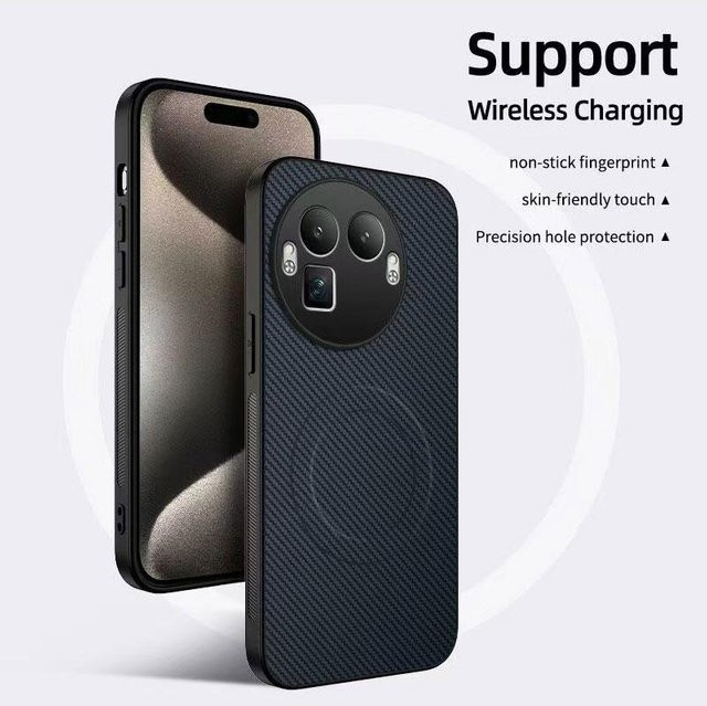 Realme GT 8 Pro Handyhülle aus Karbonfaser mit Linsenschutz und Unterstützung für kabelloses Laden, Schwarz - Bild 1