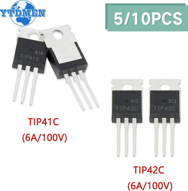 YTDMEN NPN Transistoren TIP41C und TIP42C Set, 100V 6A, Schwarz - Bild 1