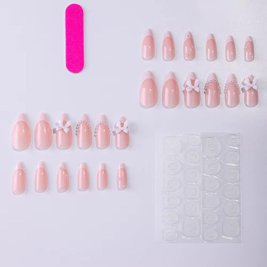 ARTAUG Künstliches Nagelset, Stiletto, rosa Schleife, Glänzend - Bild 2