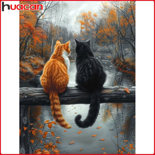 Huacan Katze Herbst Diamant Stickerei, DIY Diamant Malerei Komplettset - Bild 1