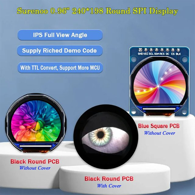 SURENOO 0,96 Zoll IPS SPI LCD Modul Rundes Display mit 240x240 Pixeln für Arduino ESP32 Raspberry Pi STM32 - Bild 1