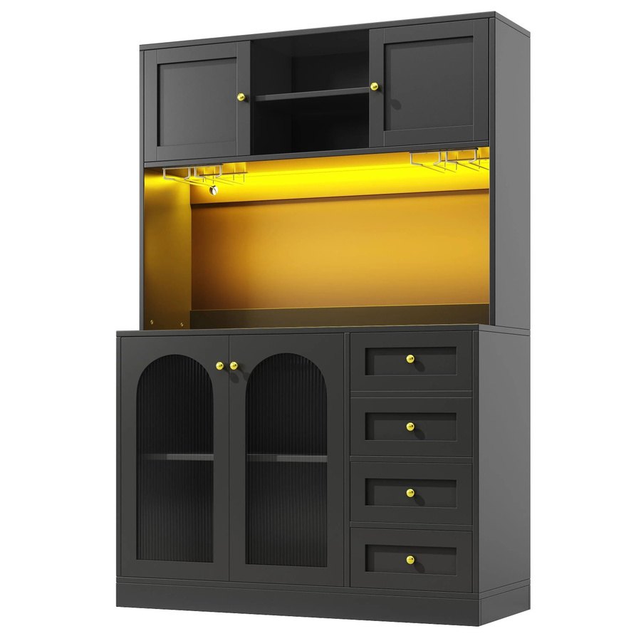 Merax Buffetschrank mit LED-Beleuchtung und Getränkehalter in Schwarz/Weiß, B/T/H: 120 x 40 x 188 cm - Bild 2