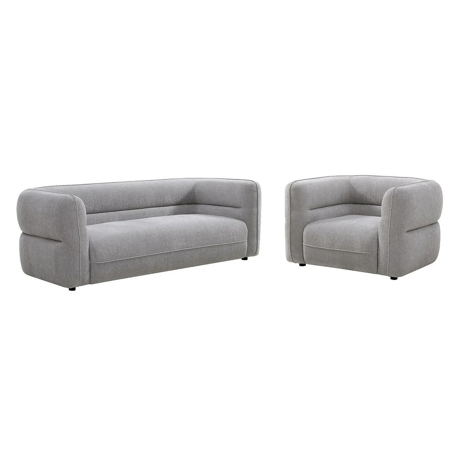 Vente-unique Couchgarnitur Taliena in Grau bestehend aus 3-Sitzer-Sofa und Sessel aus Chenille-Stoff, Breite: 222 cm, Breite: 120 cm - Bild 2