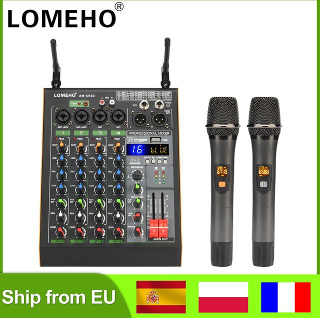 LOMEHO Karaoke-System AM-AKS2 4-Kanal-Audiomischer in Schwarz mit 16 Effekten, drahtlosem UHF-Mikrofon, Bluetooth und USB-Anschluss - Bild 1
