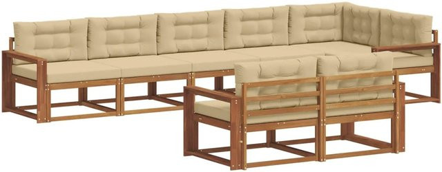 vidaXL Outdoor-Sofagarnitur 8-teilig aus Akazienholz mit Kissen in Natur und Beige - Bild 1