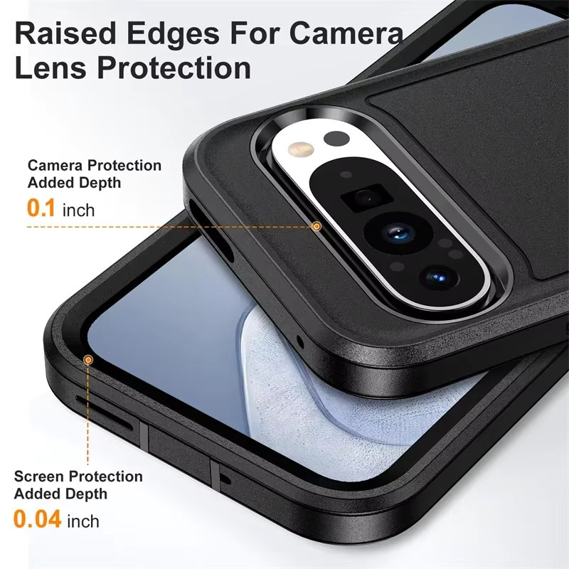 Robuste Hybrid-Schutzhülle mit unsichtbarer Halterung und Anti-Drop-Linsenschutz für Google Pixel 10, Pixel 9 Pro und Pixel 9 XL in Schwarz und Orange - Bild 5