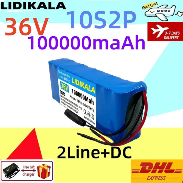 Ddadache Lithium-Ionen-Batterie 36V 10S2P 100Ah Blau mit BMS und Ladegerät für Elektro-Skateboards - Bild 1