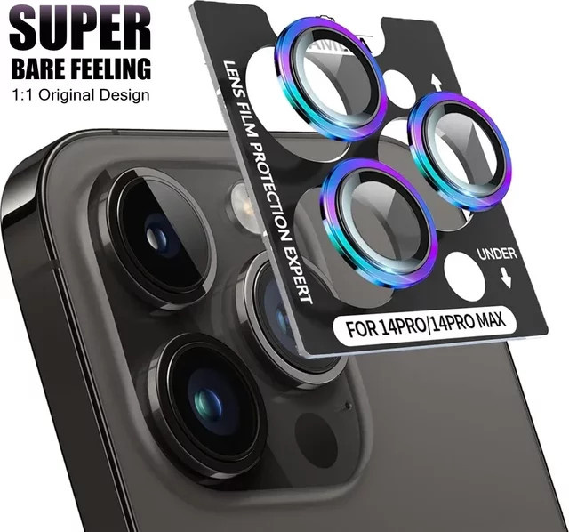 2-3 Stück Kamera Objektiv Schutz für iPhone 14 Pro Max und iPhone 14 Plus aus Glas und Metall in Multicolour - Bild 1