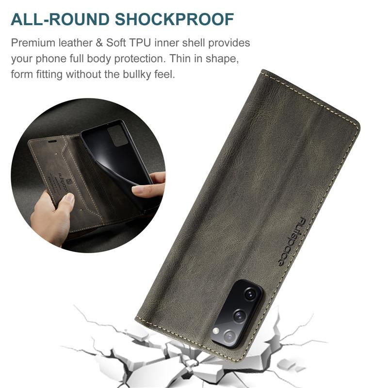 Luxus Leder Brieftasche Magnetische Klapphülle für Samsung Galaxy S20 FE 5G mit Kartenfach und Ständer in Schwarz oder Braun - Bild 3