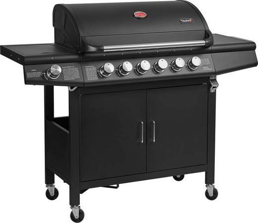 Taino Red 6+1 Gasgrill Grillwagen in Schwarz mit Edelstahl-Brennern