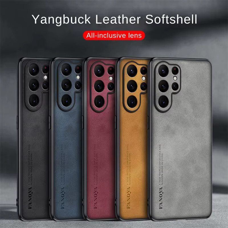 Luxuriöse Schafsleder-Schutzhülle für Samsung Galaxy S26 Ultra und S26+ 5G mit weichem Silikon-Stoßfänger in Braun und Grau - Bild 4