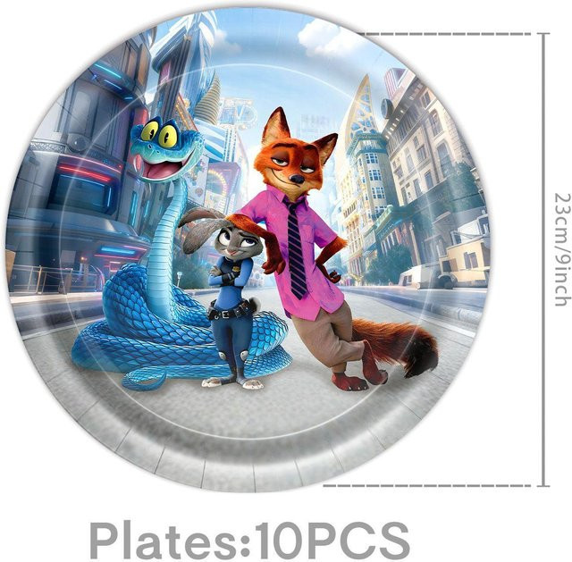 KIDSW Zootopia Partyzubehör Set in Multicolour mit Geburtstag Banner, Papptellern, Pappbechern, Servietten und Tischdecke - Bild 1