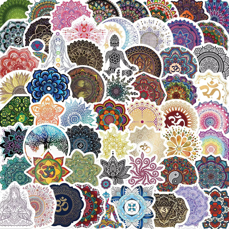 60 Stück GOGOTU Aufkleber Set mit Mandala Blumen und Yoga Motiven in Multicolour zur Dekoration von Notebook, Laptop und Skateboard - Bild 2