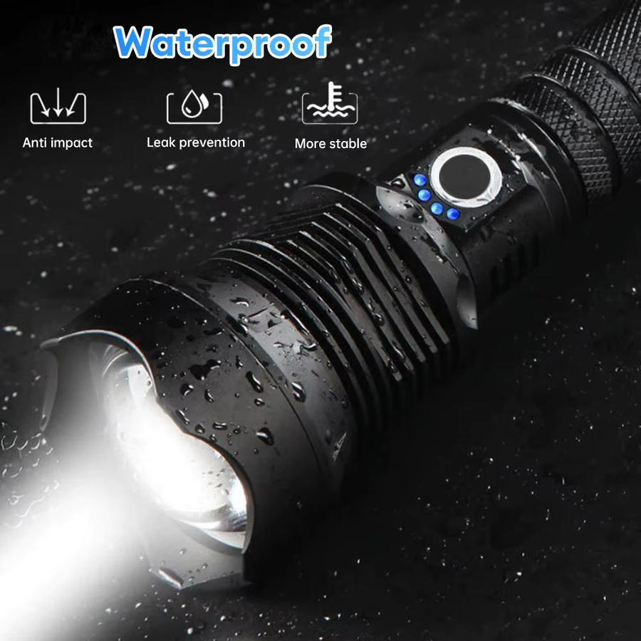 KENSUN Taktische LED-Taschenlampe in Schwarz mit USB-Ladefunktion und Zoom für Outdoor und Camping - Bild 2
