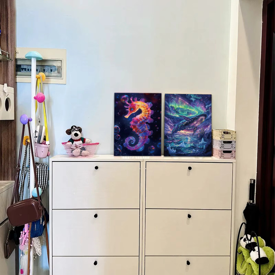 4er-Set Nachtleuchtende DIY Kratzmalerei A4 Meereswelt Schmetterling Pfau und Wal in Multicolour - Bild 3