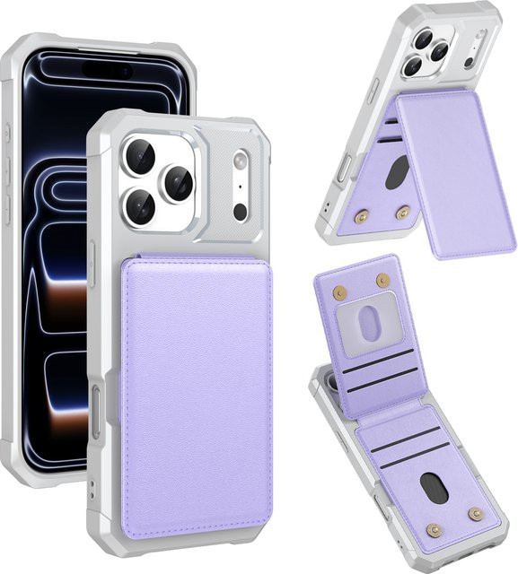 Leder-Brieftasche und Kartenhalter mit Telefonhülle und Ständer für Apple iPhone 16, 15 Pro Max, 15 Plus in Purple - Bild 1