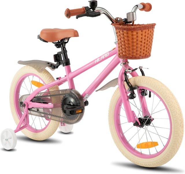 Hiland Kinderfahrrad mit Stützrädern, Grün/Rosa, mit Korb - Bild 1