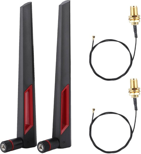 2er-Set M.2 NGFF WLAN Netzwerkkarte mit 2x 8dBi AC688 Antennen und IPEX 4 zu RP-SMA Kabeln, Dual-Band Wi-Fi 5, Schwarz/Gold - Bild 1