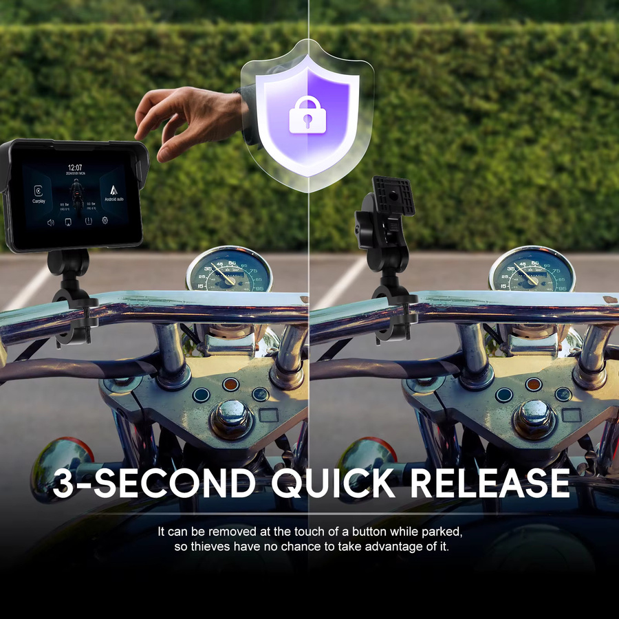 Camecho 5-Zoll tragbares digitales Motorrad-Navigationsdisplay mit GPS, Wireless CarPlay und Android Auto, Schwarz - Bild 3