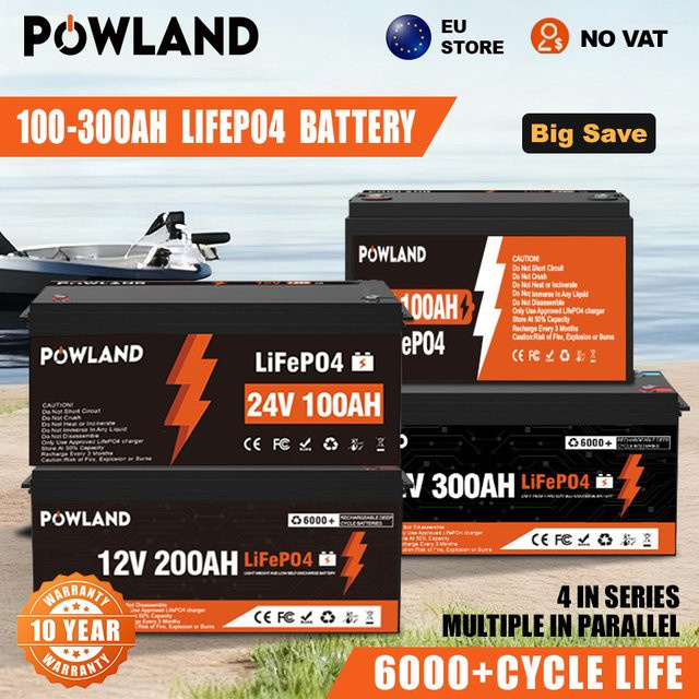 POWLAND LiFePO4 Batterie 24V 100Ah mit BMS und A-Zellen in Schwarz - Bild 1