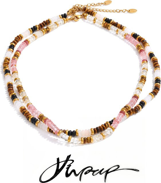 Yhpup Halskette Edelstahl, Tigerauge-Perlen, Gold, Unisex - Bild 1