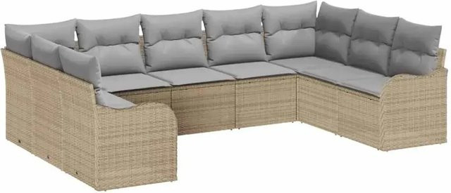 vidaXL Garten-Sofa-Set aus Poly Rattan in Beige mit 9-teiliger Polsterung und Kissen - Bild 1