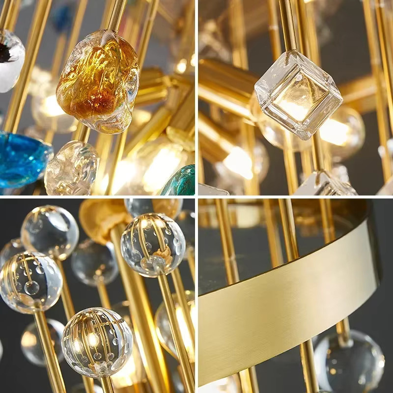 JIANKEXING Kristall Kronleuchter Modern Bunter Anhänger für Wohnzimmer und Schlafzimmer in Gold/Messing - Bild 3