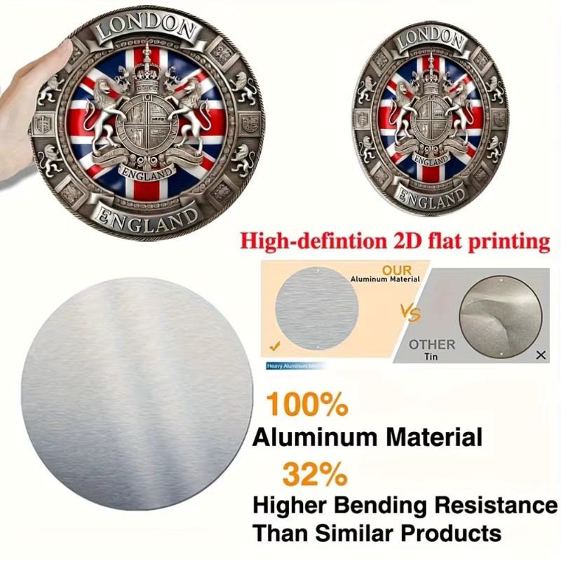 Rundes Aluminium-Wandschild von Potdemiel im Vintage-Stil mit Union Jack-Design in Rot und Blau - Bild 5