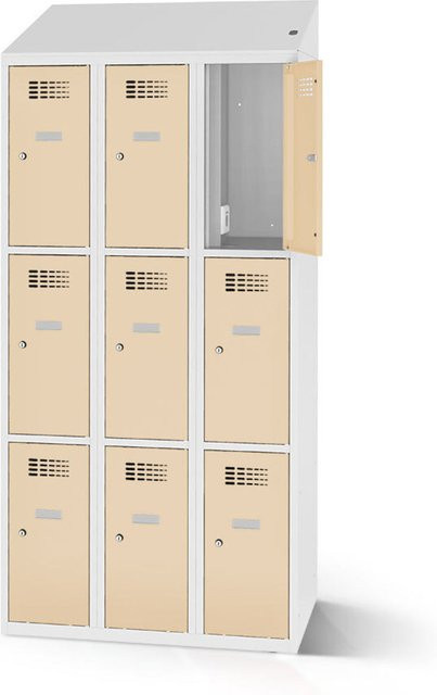 rotstahl Fächerschrank mit Ladefunktion und 9 Fächern in Elfenbein mit lichtgrauem Korpus, Breite: 120 cm, Höhe: 200 cm - Bild 1