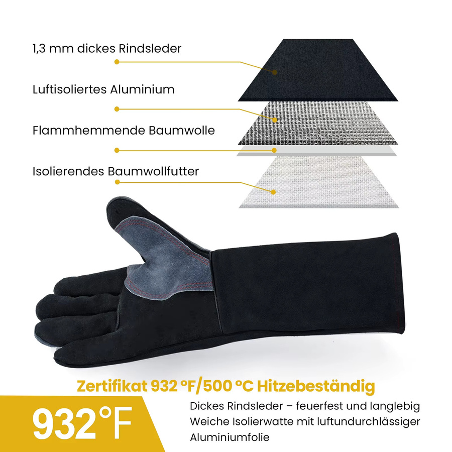 HZXVOGEN Hitzebeständige Schweißhandschuhe aus Spaltleder in Schwarz, 14 Zoll mit 41 cm Ärmellänge - Bild 5