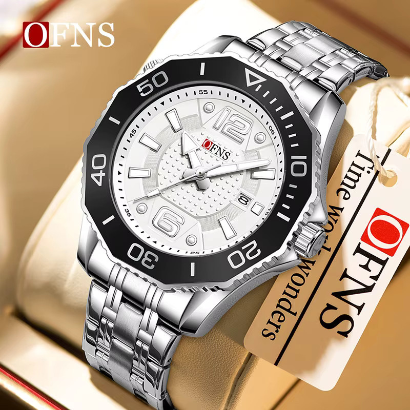 OFNS Armbanduhr Quarz, Edelstahl, Schwarz, Herren, Datum, Leuchtzeiger - Bild 4
