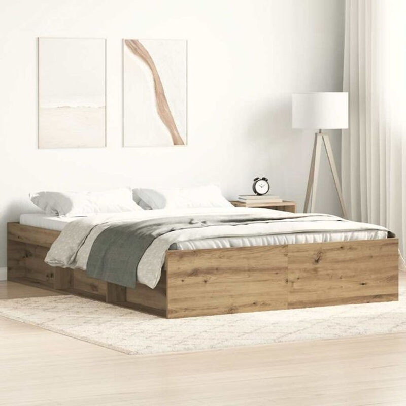 Vidaxl Einzelbett Bettgestell aus Holzwerkstoff in Eiche Natur Braun B/T/H: 120 x 190 cm - Bild 1