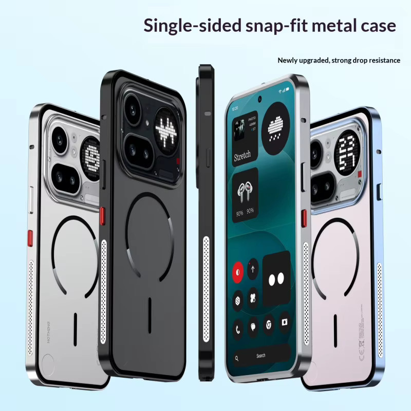 Snap Lock Magnetische Schutzhülle aus Aluminiumlegierung für Nothing Phone 4a Pro in Transparent/Silber mit stoßfester Abdeckung und Metallstoßfänger - Bild 3