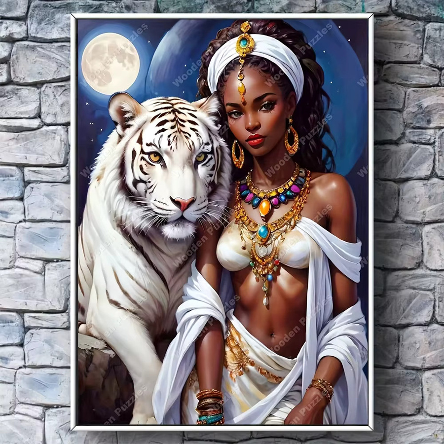 AZNM Puzzle, majestätische afrikanische Frau und weißer Tiger, 1.000 Teile - Bild 3