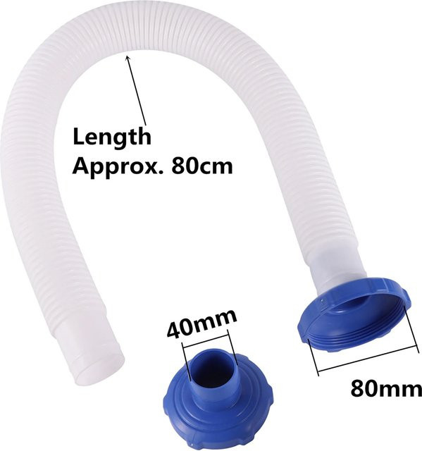 Pool-Skimmer-Adapter mit Wandmontagerohr und 80 cm weißem Schlauch, 40 mm Widerhaken auf 80 mm Innengewinde, blauem Anschluss und Kunststoffmaterial - Bild 1