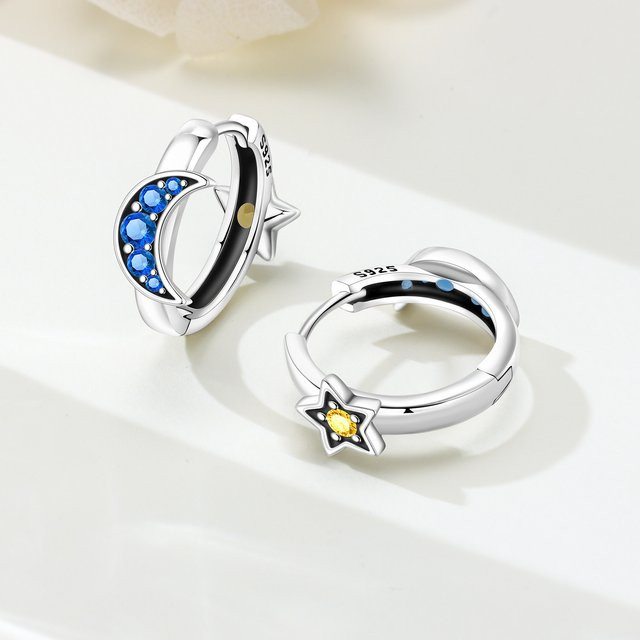MISEFF Ohrringe, 925 Silber, Mond und Stern, Damen - Bild 1